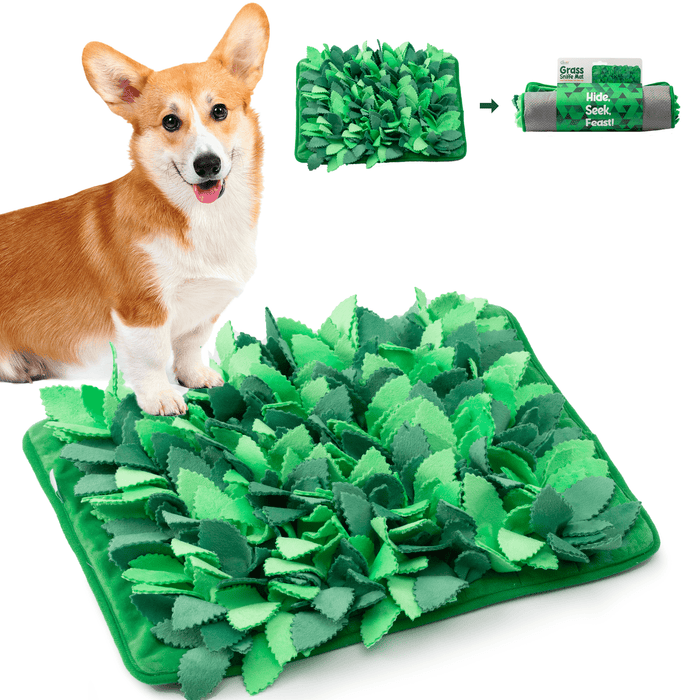 Dog Puzzle Grass Sniffle Mat - Hide, Seek, Feast! (Green)