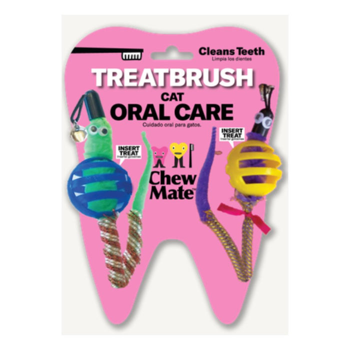 Oral Care Floss & Treat Toothbrush Toy for Cats: 3 Double Packs (6 Total Oral Care Toys)
