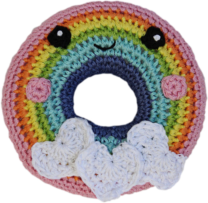Knit Knacks Rainbow Donut Juguete para perros pequeños de algodón orgánico