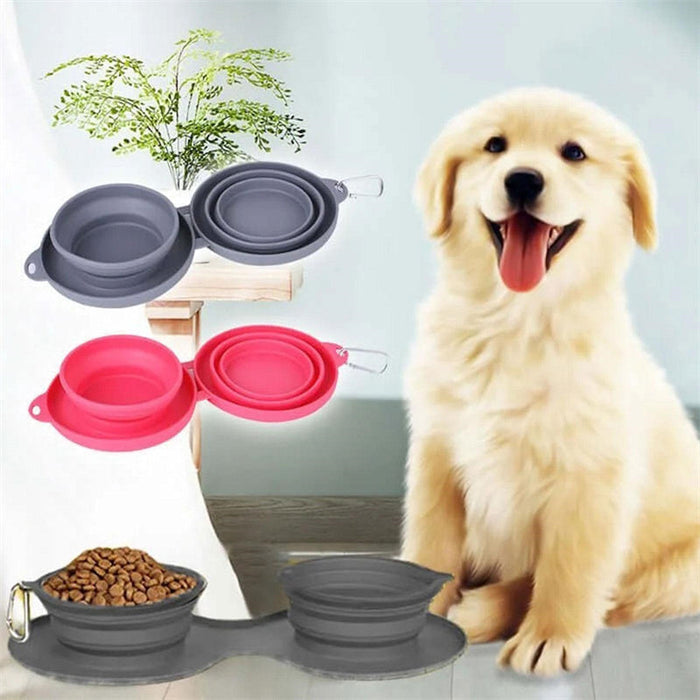 Rubber Foldable Double Bowl Pet Feeding Bowl Pets Supplies Dog Cat