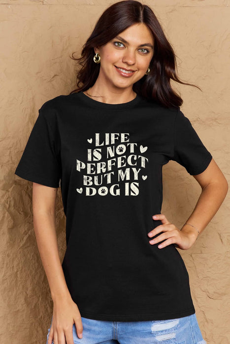 Camiseta de algodón con estampado de eslogan de perro