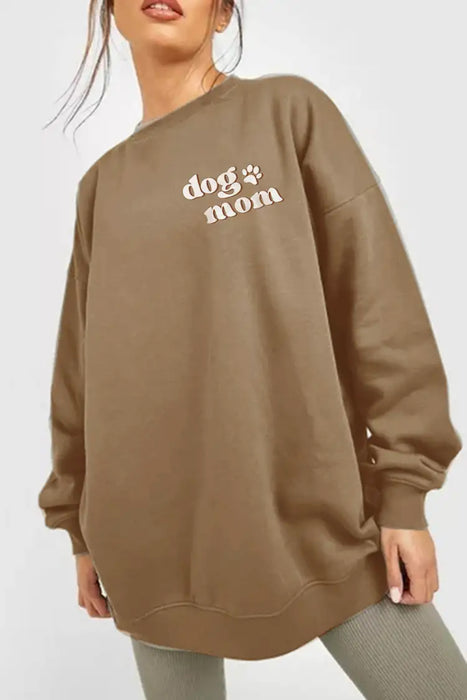 Round Neck Dropped Shoulder DOG MOM Graphic Sweatshirt